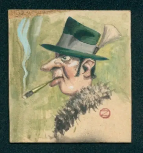 Handzeichnung Mann mit Hut und Zigarette im Mund