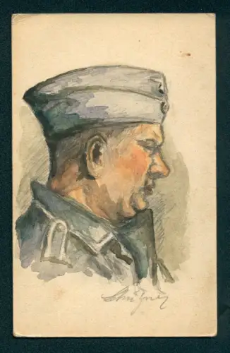 Handzeichnung Soldat in Uniform im Profil