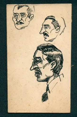 Handzeichnung Portraits eines Mannes aus unterschiedlichen Perspektiven und Mann mit Pfeife