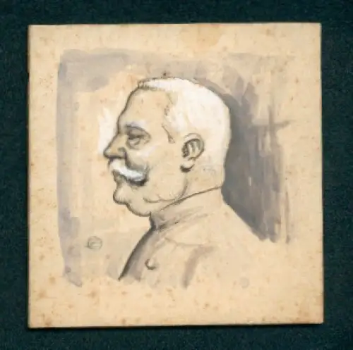 Handzeichnung Mann mit auffälligem Schnurrbart im Profil