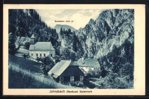AK Johnsbach /Gesäuse, Kirche und Buchstein