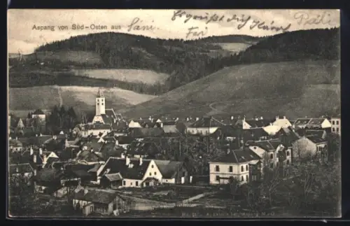 AK Aspang, Ortsansicht von Südosten mit Kirche