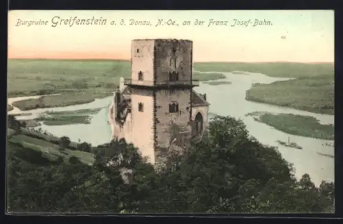 AK Greifenstein a. d. Donau, Burgruine an der Franz-Josef-Bahn