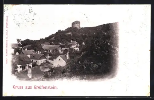 AK Greifenstein, Ortsansicht mit Burg auf dem Hügel