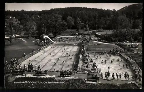 AK Gloggnitz /N. Ö., Alpenbad, Schwimmbecken aus der Vogelschau