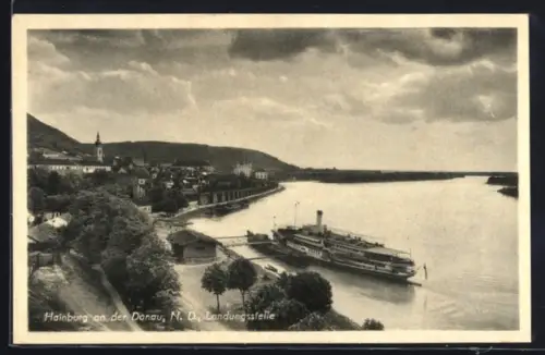 AK Hainburg an der Donau, Landungsstelle mit Dampfer
