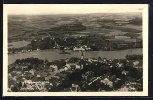 AK Schärding /O. Ö., Ortsansicht vom Flugzeug aus