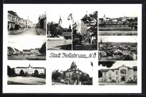 AK Hollabrunn /N.Ö., Strassenpartie im Ort, Blick zur Kirche