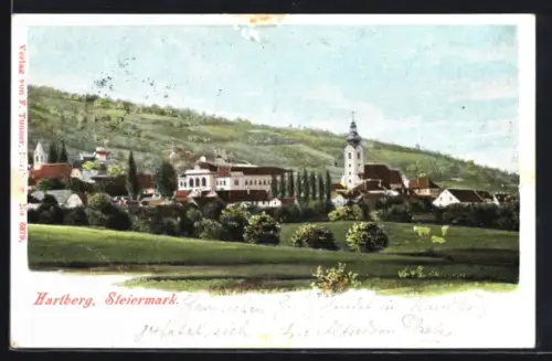 AK Hartberg /Steiermark, Panorama mit Kirche