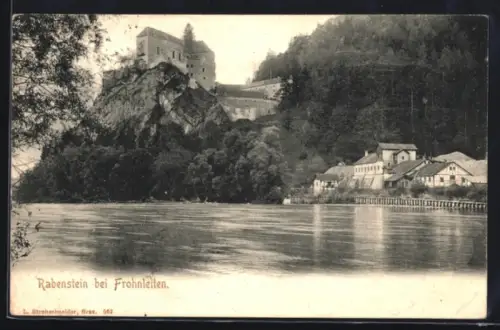 AK Frohnleiten, Burg Rabenstein auf Felsen am Flussufer