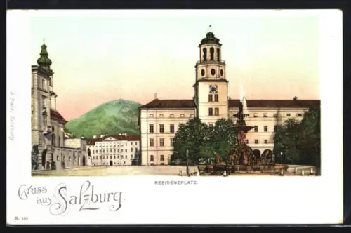 AK Salzburg, Residenzplatz mit Brunnen