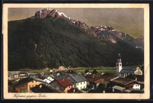 AK Fulpmes, Ortsansicht mit Kirche, Blick gegen die Serles