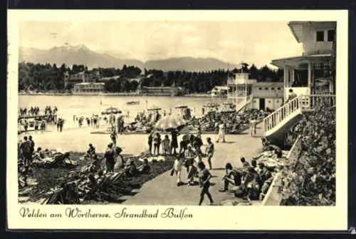 AK Velden am Wörthersee, Strandbad Bulfon mit Promenade und Badegästen