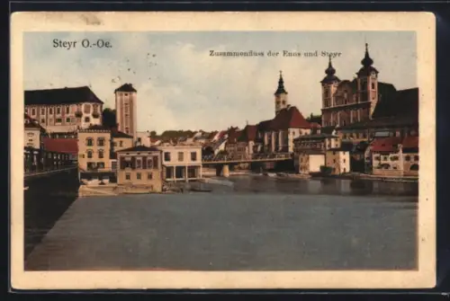 AK Steyr /O. Ö., Zusammenfluss der Enns und Steyr