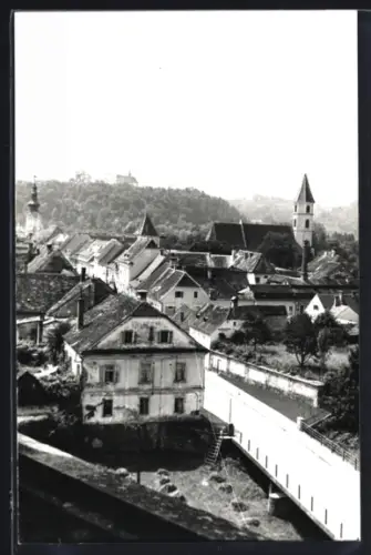 AK Radkersburg, Panorama mit Brücke, Kirchen und Schloss auf dem Hügel