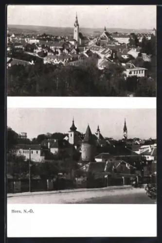 AK Horn /N.-Ö., Panorama mit Rundturm und Kirchturm