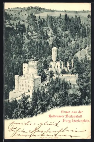 AK Weinzierl, Burg Hartenstein, Kaltwasser-Heilanstalt, Burg mit Umgebung