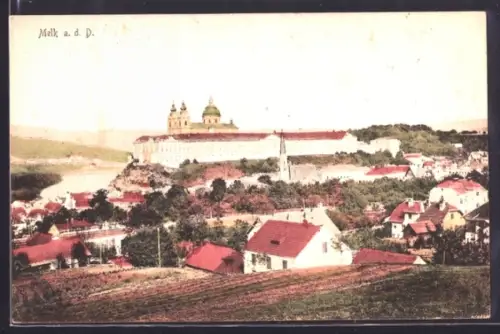 AK Melk a. d. D., Panorama mit Stift und Kirche