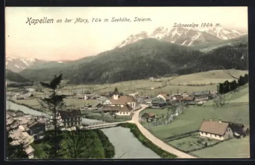 AK Kapellen an der Mürz, Ortsansicht mit Kirche und Schneealpe