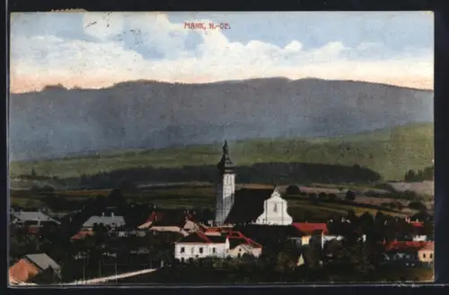AK Mank /N.-Ö., Panorama mit Kirche