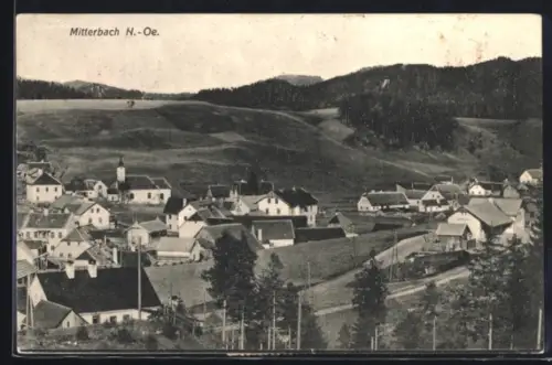 AK Mitterbach /N.-Ö., Panorama mit Ort und Kirche
