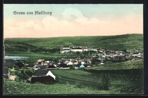 AK Mailberg, Panorama mit Ort und Feldern