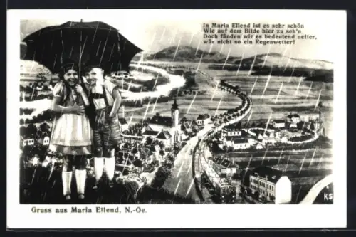 AK Maria Ellend /N.-Oe., Panorama mit Bahnhof und Kirche