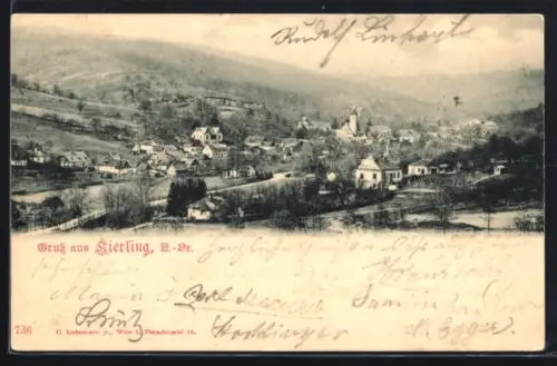 AK Kierling, Panorama mit Kirche und Häusern