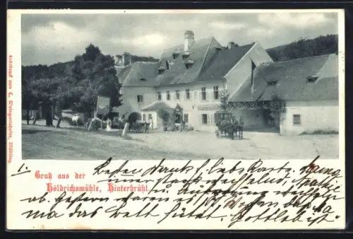 AK Hinterbrühl, Gasthaus Höldrichsmühle, Strasse mit Kutschen