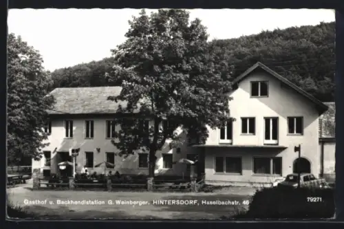 AK Hintersdorf, Gasthof und Backhendlstation G. Weinberger, Haselbachstrasse 46
