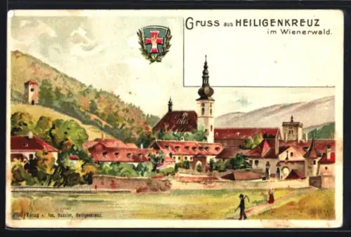 AK Heiligenkreuz im Wienerwald, Stift und Ortsansicht