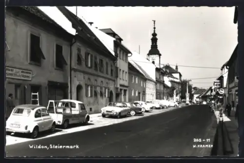 AK Wildon /Steiermark, Hauptstrasse mit Kirchturm