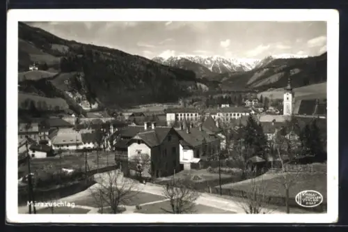 AK Mürzzuschlag, Ortsansicht mit Kirche und Fabrik