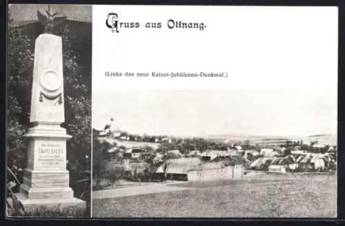 AK Ottnang, Neues Kaiser-Jubiläums-Denkmal, Panorama des Ortes