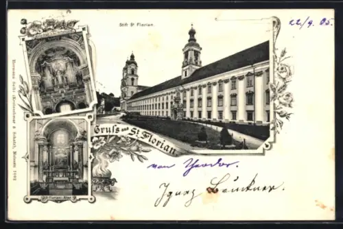 AK St. Florian, Stift mit Klostergebäude und Türmen