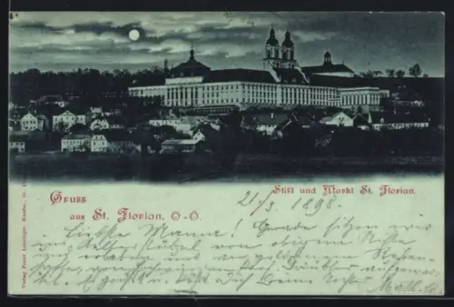Mondschein-AK St. Florian /O. Ö., Blick zum Stift