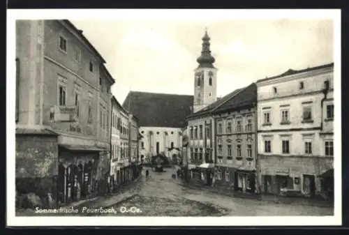 AK Peuerbach /O.-Oe., Strasse mit Kirche