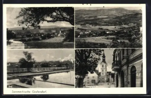 AK Grafendorf, Bad, Hauptplatz und Panorama