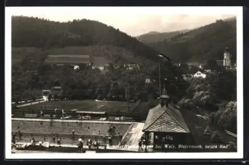 AK Anger bei Weiz, Neues Bad mit Ort aus der Vogelschau