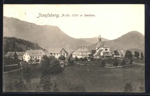 AK Josefsberg /N.-Ö., Ortspanorama mit Kirche aus der Vogelschau