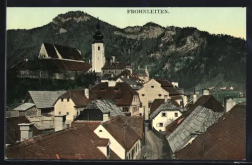 AK Frohnleiten, Teilansicht mit Kirche und Bergkulisse