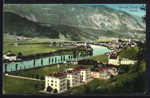 AK Schwaz /Tirol, Kaserne und Ort aus der Vogelschau