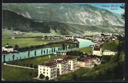 AK Schwaz /Tirol, Kaserne mit Ort u. Umgebung