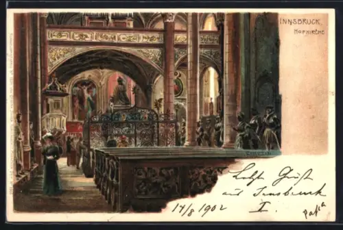 Lithographie Innsbruck, Hofkirche, Innenansicht
