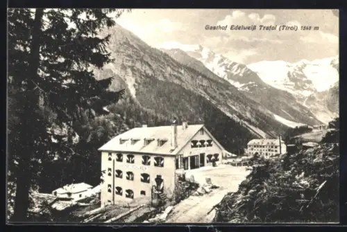 AK Trafoi /Tirol, Gasthof Edelweiss, Bergpanorama