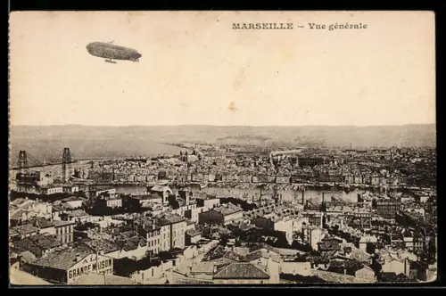 AK Marseille, Vue générale, Zeppelin