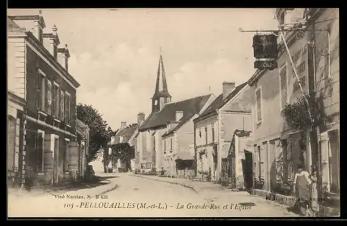 AK Pellouailles, La Grande Rue et L`Eglise