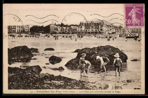 AK Pornichet-les-Pins /Loire-Inf., La Pêche aux crevettes devant la Plage