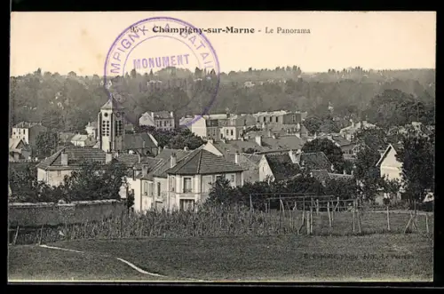 AK Champigny-sur-Marne, Le Panorama mit Kirche von einem Felde aus gesehen