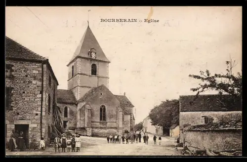 AK Bourberain, Eglise, Kinder vor der Kirche